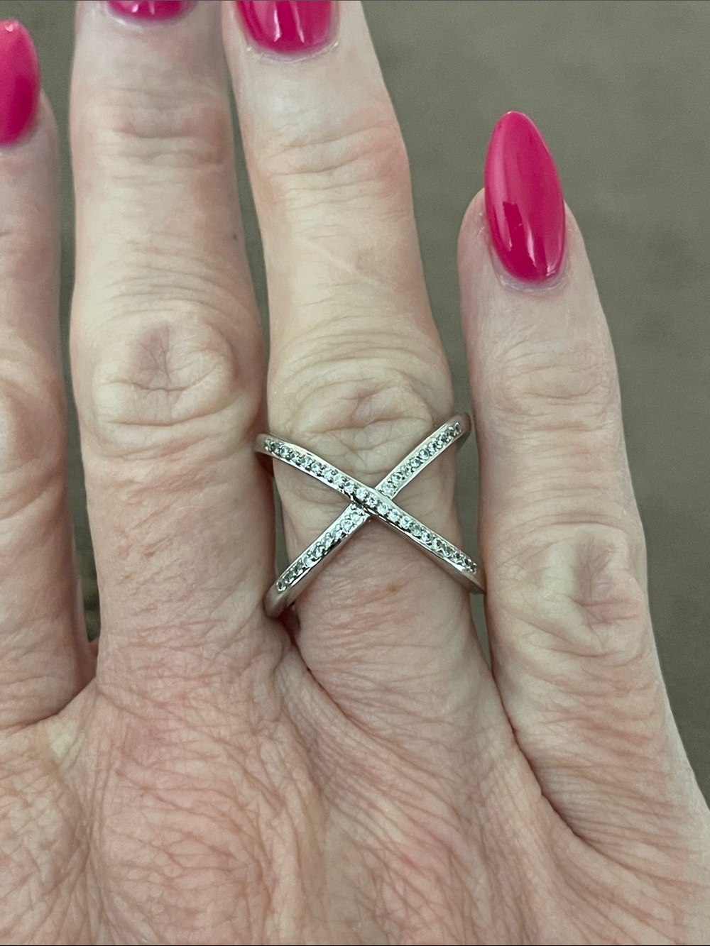 Silver X-Cross Pave Diamond Ring